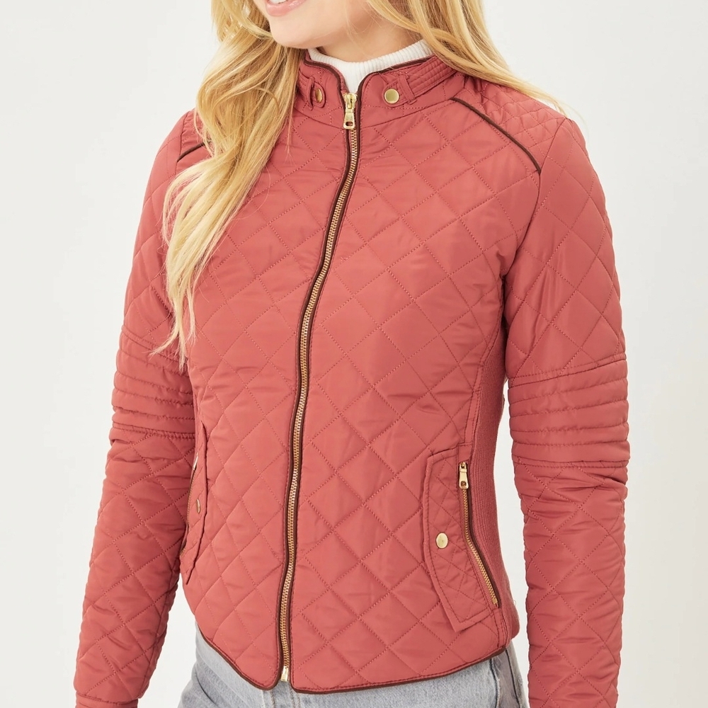 Love Tree Quilted Bomber Jacket - Dusty Rose
